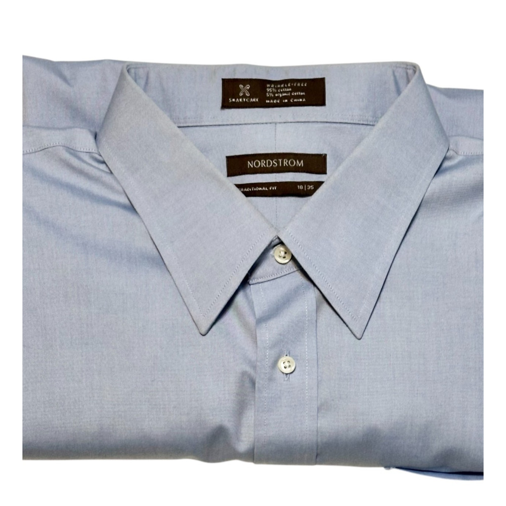 Nordstrom Men's Traditional Fit Dress Shirt Size 18 /35 XL Wrinkle Free Cotton